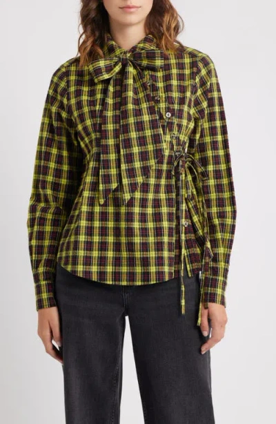 Damson Madder Robyn Tartan Organic Cotton Wrap Shirt In Multi