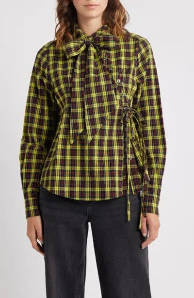 Damson Madder Robyn Tartan Organic Cotton Wrap Shirt In Green