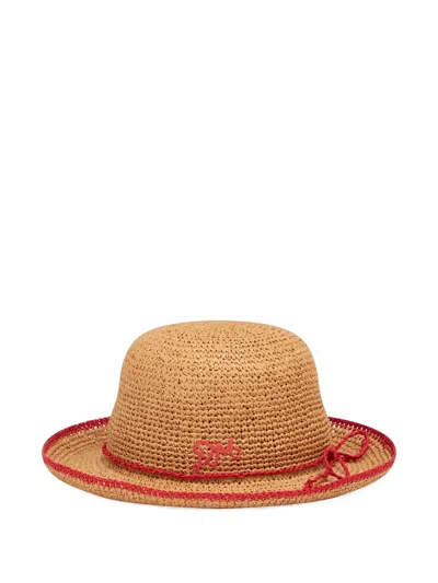 Damson Madder Roll-back Raffia Hat In Brown