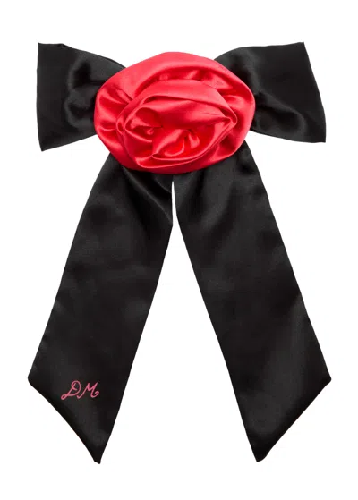 Damson Madder Rosette Bow Satin Hair Clip In Black