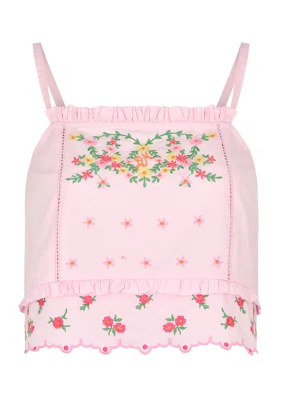 Damson Madder Rosie Floral-embroidered Cotton Top In Pink