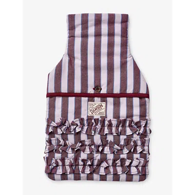 Damson Madder Ruffle Striped Cotton Hot Water Bottle Cover Ruby Violet Stripe
