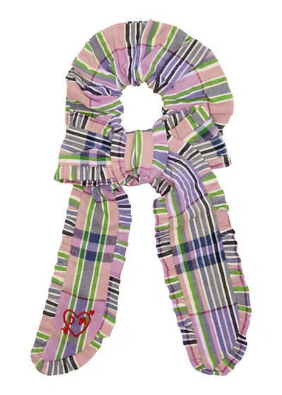 Damson Madder Ruffled Checked Cotton Scrunchie In Multicoloured