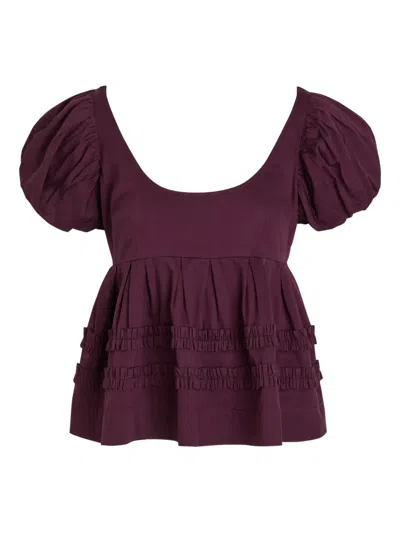 Damson Madder Ruffled Puff-sleeve Blouse In Purple