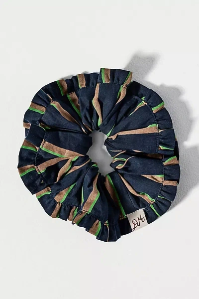 Damson Madder Ruffled Stripe Scrunchie In Green