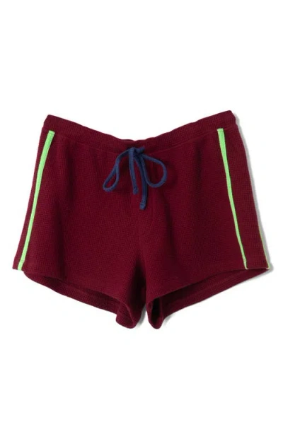 Damson Madder Rylee Tie Waist Waffle Stitch Shorts In Burgundy
