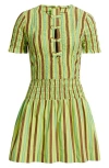 DAMSON MADDER DAMSON MADDER SAFFY SMOCKED STRIPE ORGANIC COTTON MINIDRESS