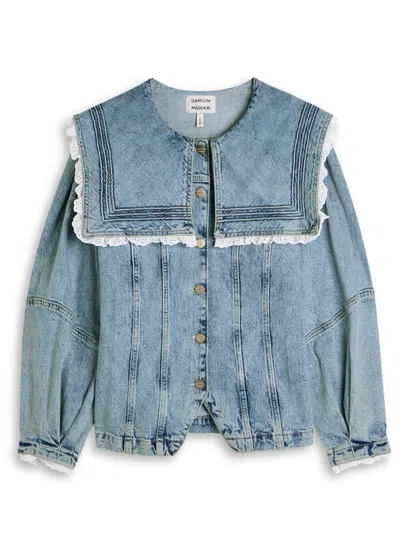 Damson Madder Sailor Panelled Stretch-denim Jacket In Blue