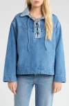 Damson Madder Scarlett Lace-up Denim Rugby Shirt In Blue