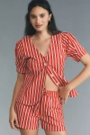 Damson Madder Shell Linen Blend Puff-sleeve Blouse In Red