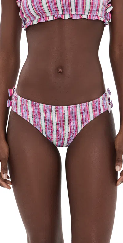 Damson Madder Stripe Smocked Bow Bikini Bottoms In Multi