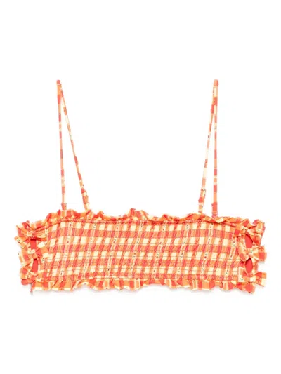 Damson Madder Shirred Bow Bikini Top In Orange