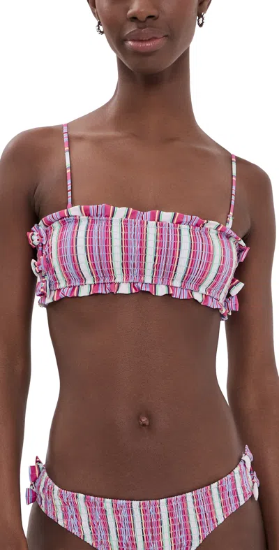 Damson Madder Stripe Smocked Bow Bandeau Bikini Top In Multi