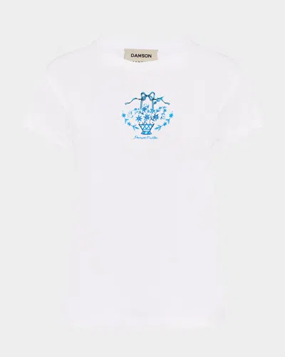 Damson Madder Shrunken Flower Basket Tee In White