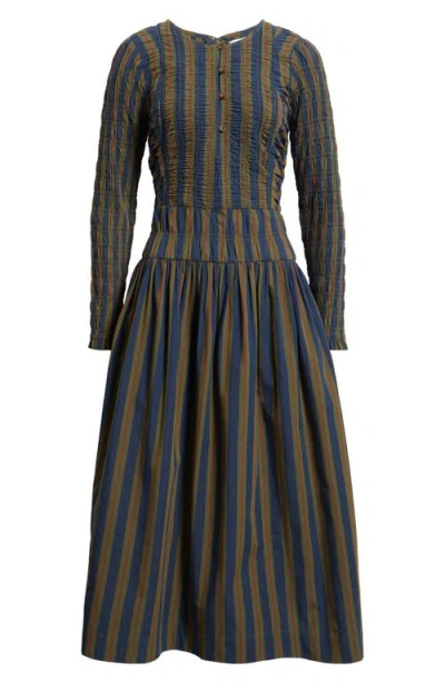 Damson Madder Sienna Stripe Long Sleeve Organic Cotton Dress In Multi