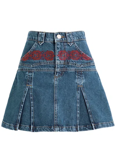 Damson Madder Sloane Embroidered Panelled Denim Mini Skirt