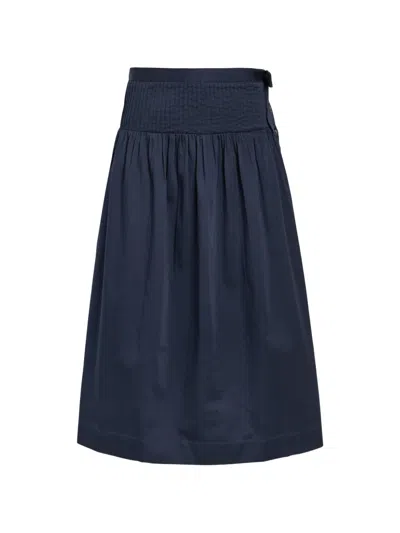 Damson Madder Smocked-waist Gathered Midi Skirt In Blue