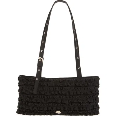 Damson Madder Sophia Ruffle Shoulder Bag In Black