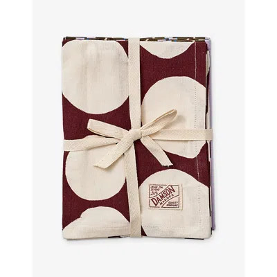 Damson Madder Spot Print Cotton Tea Towels - Set Of Towel In Multi