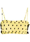 Damson Madder Shirred Polka-dot Bow Bikini Top In Yellow
