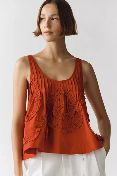 Damson Madder Stella Cotton Ruffle Tank Top In Red