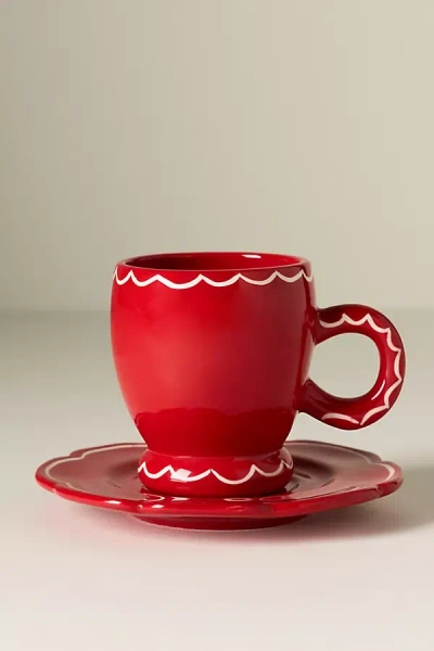 Damson Madder Stoneware Espresso Cup & Saucer In Red