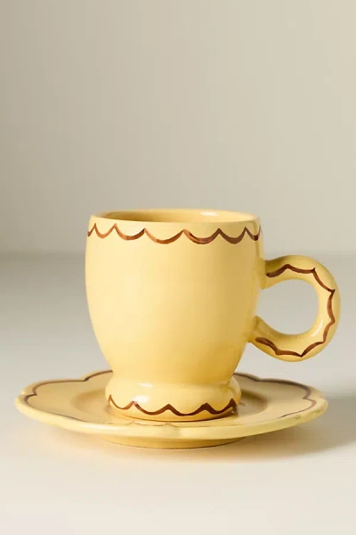 Damson Madder Stoneware Espresso Cup & Saucer In Yellow