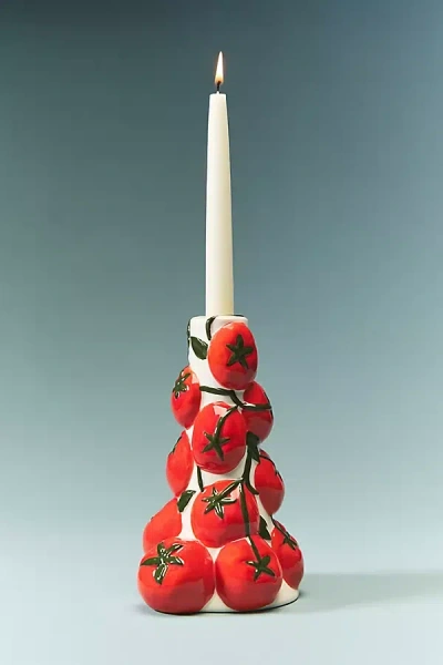 Damson Madder Stoneware Tomato Candle Holder In Red