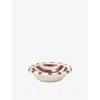 Damson Madder Stripe And Polka Mix Striped And Polka-dot Ceramic Serving Bowl In Brown