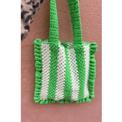 Damson Madder Stripe Frill Green & Ecru Crochet Bag