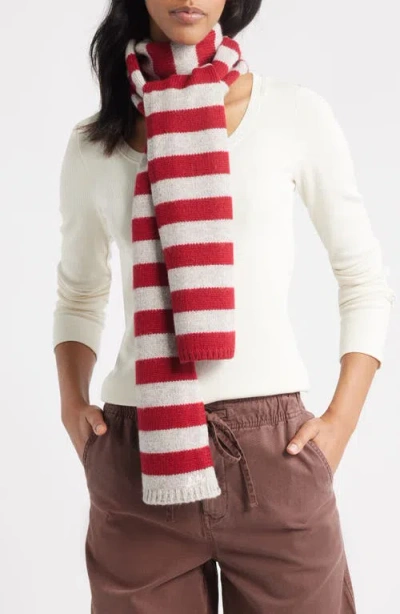 Damson Madder Stripe Skinny Wool Scarf In Red