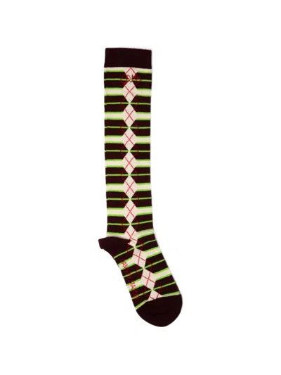 Damson Madder Striped Argyle-knit Socks In Black