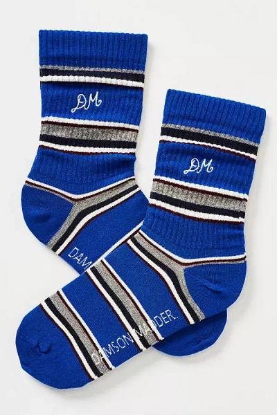 Damson Madder Striped Calf Socks In Blue