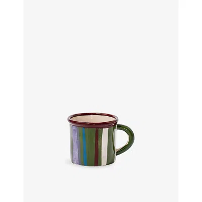 Damson Madder Striped Ceramic Espresso Cup Green Stripe In Multi