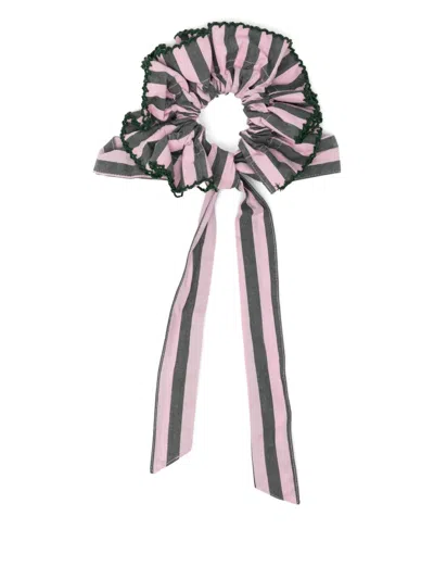 Damson Madder Striped Cotton Scrunchie In Pink