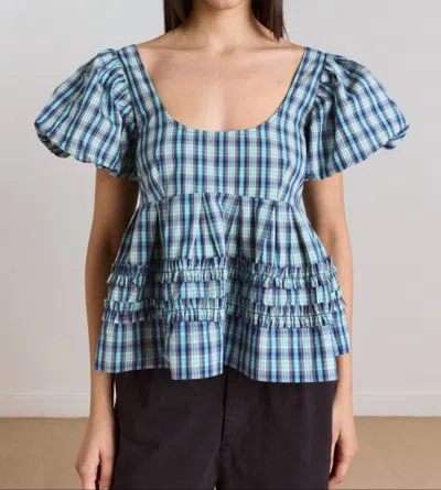 Damson Madder Womens Blue Summer Joy Puff-sleeve Cotton Blouse