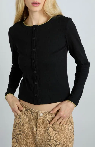 Damson Madder Sybil Pointelle Cardigan In Black