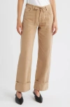 Damson Madder Sylvie Drawstring Cuffed Wide Leg Jeans In Brown