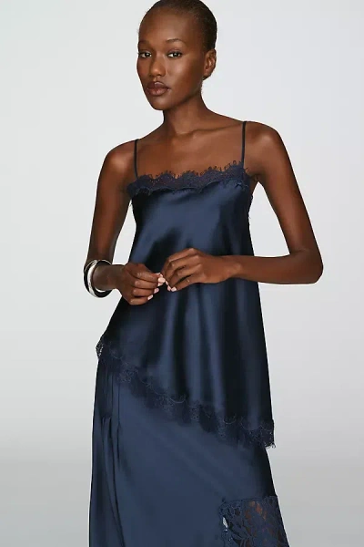 Damson Madder Tansy Satin And Lace Cami In Blue
