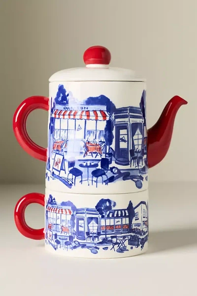 Damson Madder Tea Pot And Cup In Multi