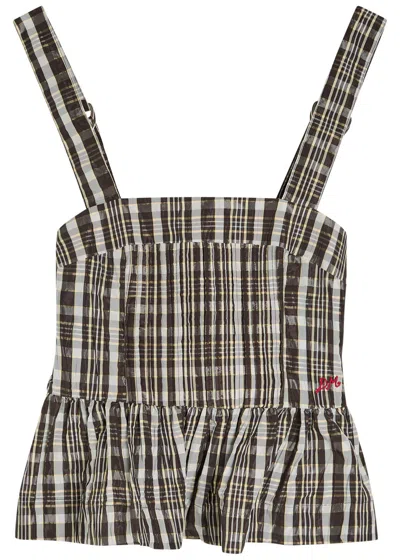 Damson Madder Thalia Checked Pintucked Woven Cami Top In Brown