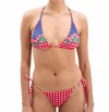 Damson Madder Tie Front Triangle Bikini Top In Cherry Pie In Multi