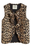 Damson Madder Tilly Leopard Print Organic Cotton Quilted Vest In Brown
