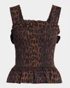 Damson Madder Tish Sleeveless Shirred Cami In Brown