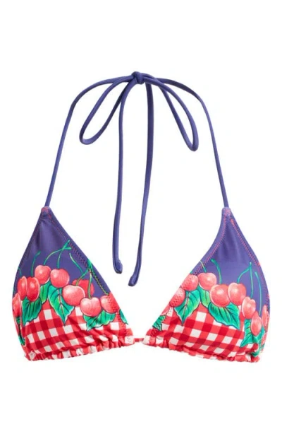 Damson Madder Tie Front Triangle Bikini Top In Red