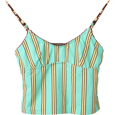 Damson Madder Trudi Stripe Crop Tankini Top In Green