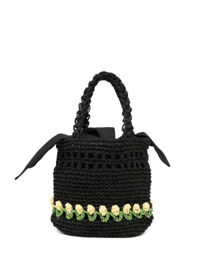Damson Madder Tulip-patterned Raffie Toto Bag In Black