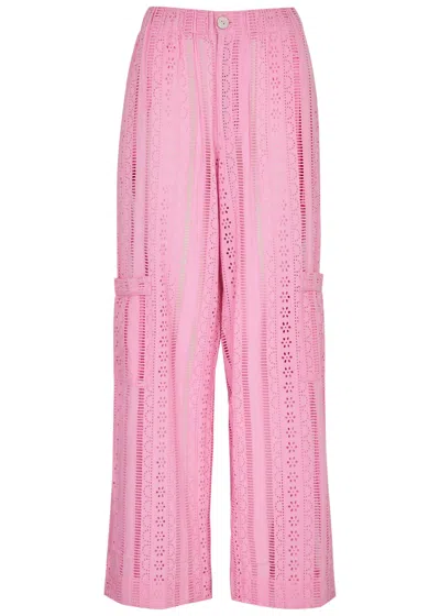 Damson Madder Vacation Rafe Broderie Anglaise Cotton Trousers In Pink