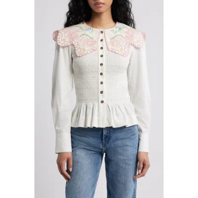 Damson Madder Valentina Embroidered Cotton-poplin Blouse In White