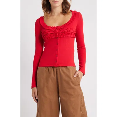 Damson Madder Varsha Ruffle Cardigan In Red